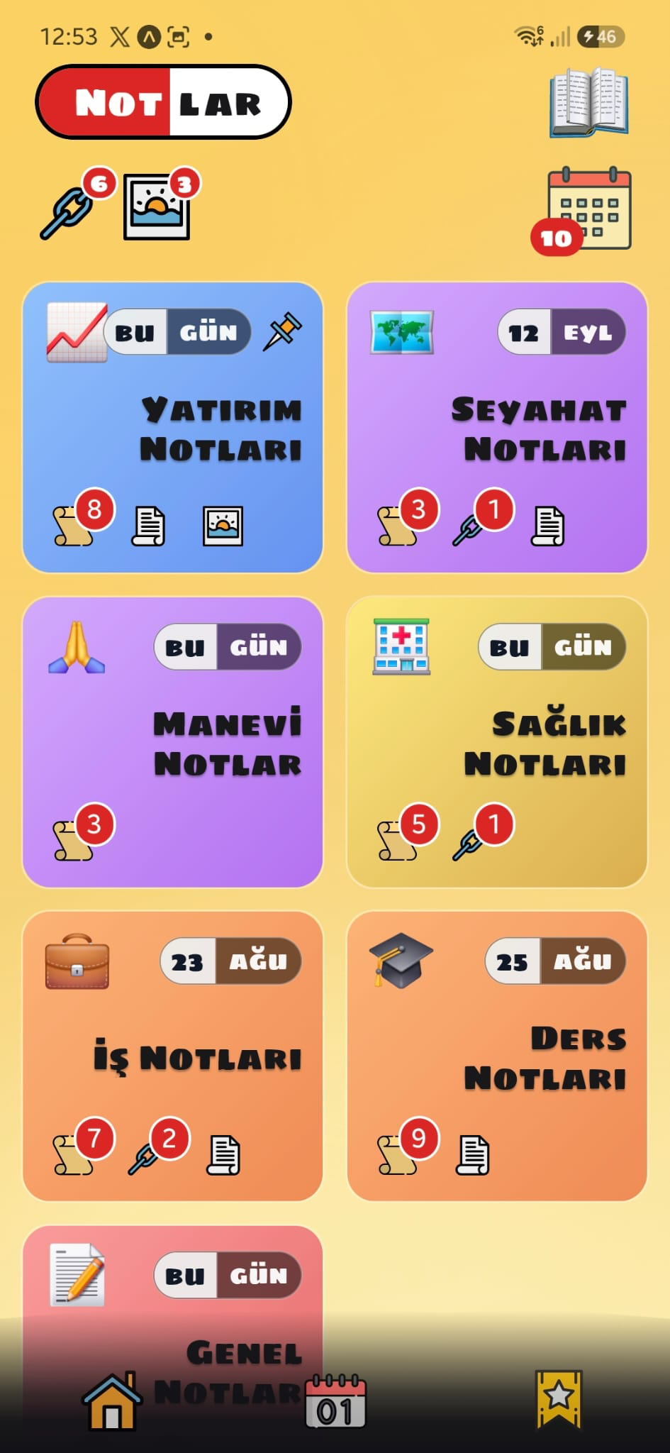 Notlar modülü: kategoriler ve not kartları